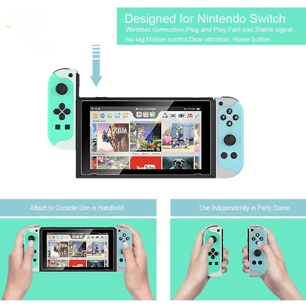 Trådlös handkontroll för Nintendo Switch Joy-med par av Bluetooth Gamepad Joypad Joystick ersättning för Nintendo Switch Joy Pad med Turbo Gyro Axi