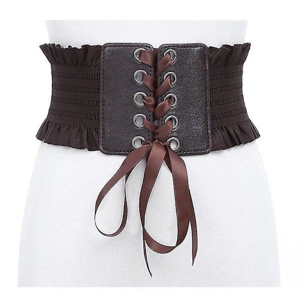 Dames Talje Stretch PU Læder Wrap Snøre Høj Talje Style Bælte Dark Brown