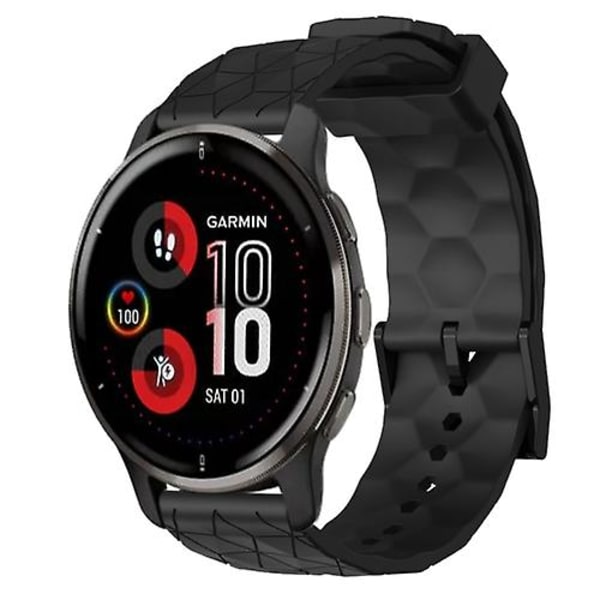 Til Garmin Venu 2 Plus 20 mm fodboldmønster ensfarvet silikoneurrem Black
