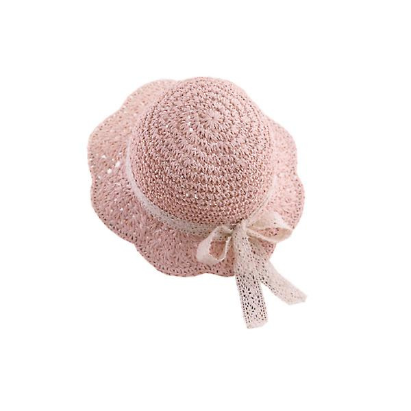 Barnas stråhatter Baby jenter pustende blonder Cap bue Strand Solhatt Bred brem Barn Prinsesse reise solskjerm Hat Pink