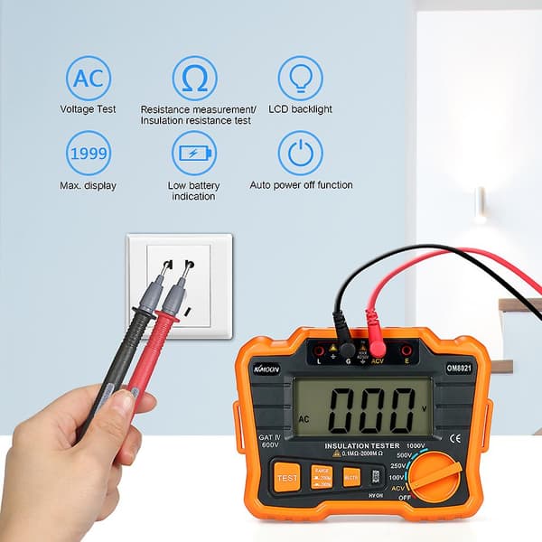 Kkmoon Isolationsresistanstestare Dcv Acv Meter 1000v Ground Megger Megohmmeter Megohm Voltmeter W/LCD Bakgrundsbelysning Display
