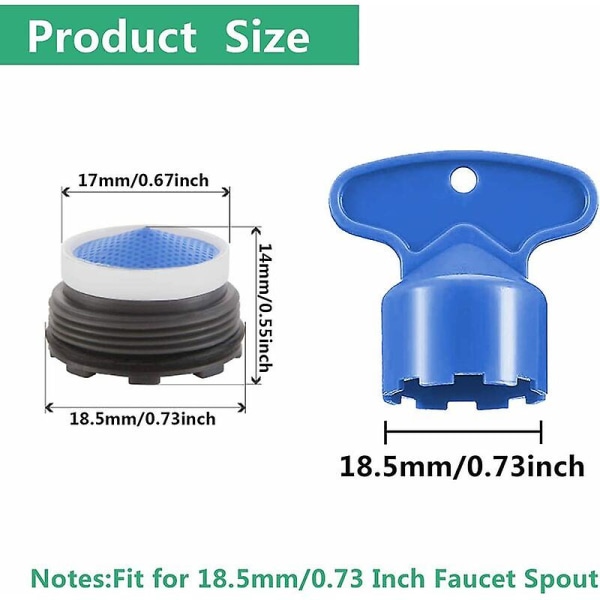 M18.5 vandhanelufter, 6 stk udvendigt gevind køkkenhaneindsats, vandsparer til vandhane med 2 vandhanenøgle