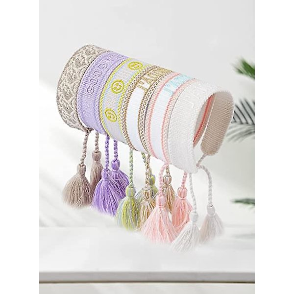 Stickade ord justerbara armband för kvinnor flickor vävda vänskap wrap armband