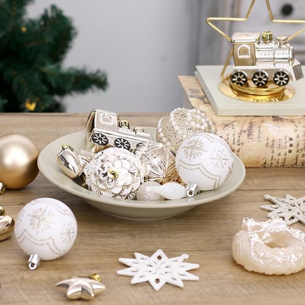 Målade splittringsfria julkulor, juldekorationer (Champagne White-45st)