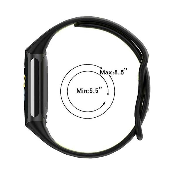 Til Fitbit Charge 5 dobbeltfarvet metalspændehul silikoneurrem Black Blue