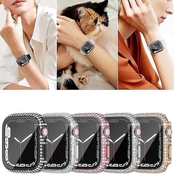 Cover Apple Watch case 45mm 41mm 40mm 44mm Lisävarusteet Diamond Näytönsuoja Karkaistu lasi Iwatch Series 7 3 4 8 5 6 Se black 44mm series 654SE