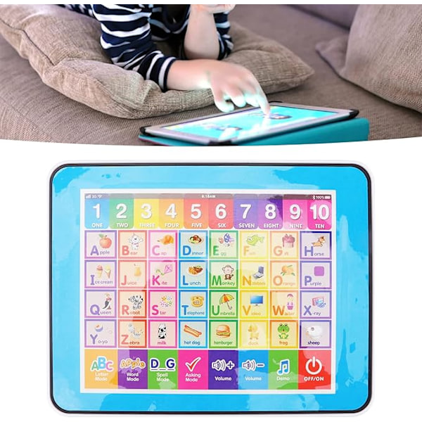 Engelsk læringsmaskin for barn, 6 pedagogiske funksjoner, justerbart volum, leketablet for barn til hjemmebruk og reise (blå)