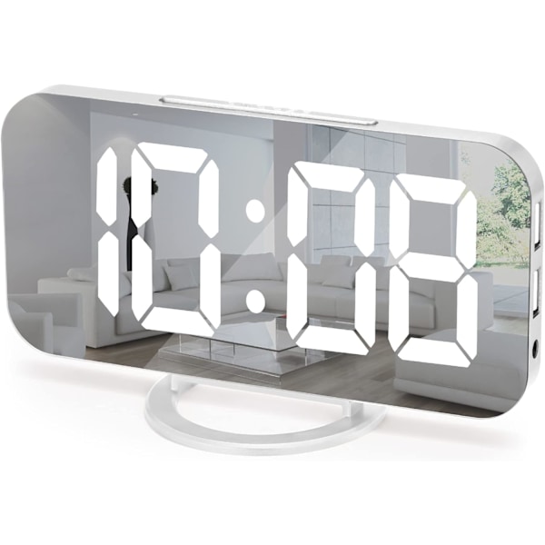 Väckarklocka Digital Väckarklocka LED Spegel Väckarklocka med Dubbla USB-Portar