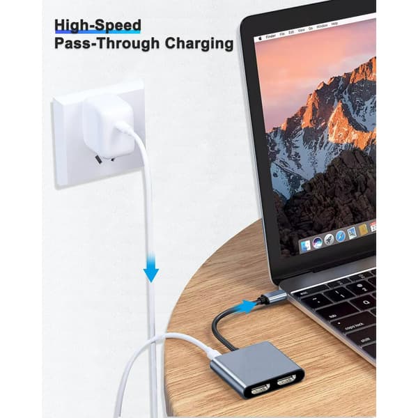 4-i-1 USB C HDTV Adapter, 2 Skærm Splitter USB C Hub til Bærbare Computere og Skærme