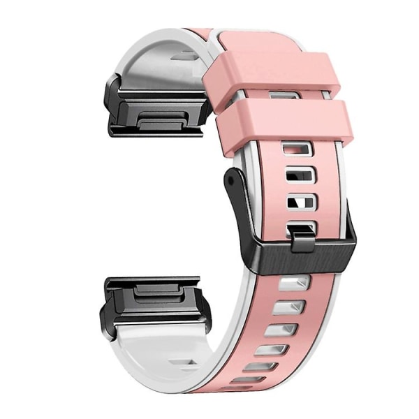 Til Garmin Fenix ​​7x 26 mm Plain Weave To-farve Quick Release Silikone Watch Band Pink White