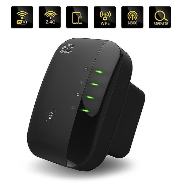 Wifi Extender Signal Booster Trådlös Internet Repeater långdistansförstärkare Black