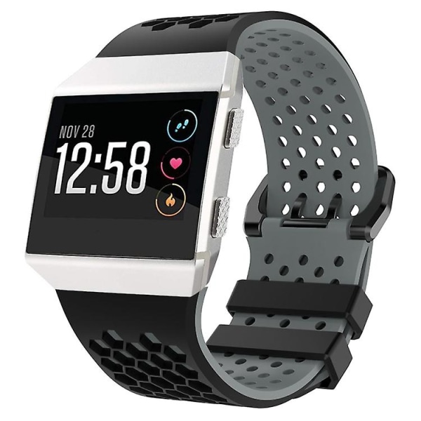 For Fitbit Ionic Tofarget silikonklokkerem med spenne Black - Grey