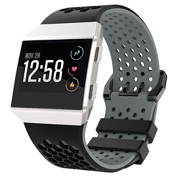 För Fitbit Ionic Two-tone Silicone Watch Band med spänne Black - Grey