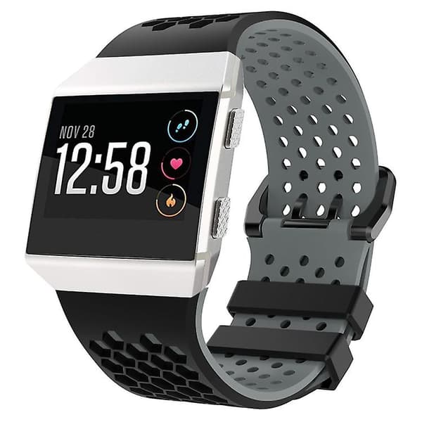 Til Fitbit Ionic Tofarvet silikoneurrem med spænde Black - Grey