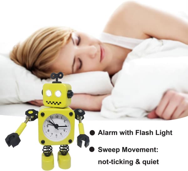Väckarklocka Söt Metall Robot Väckarklocka för Barn Gul