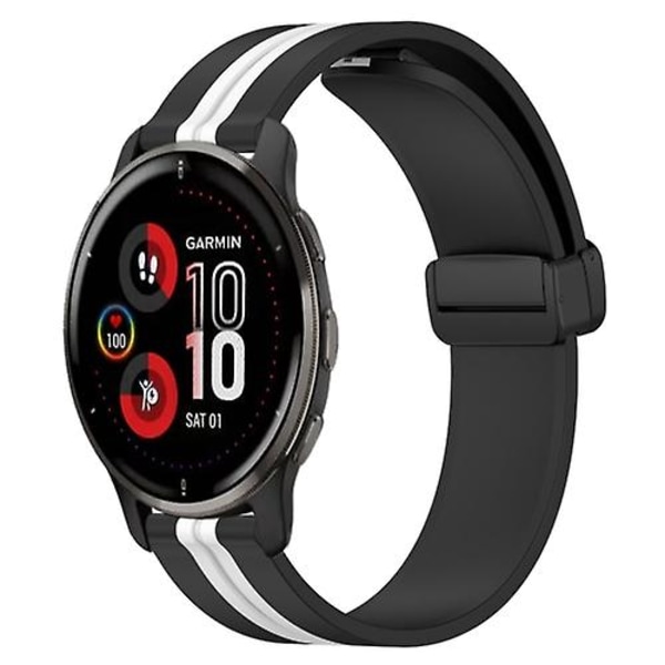 Til Garmin Venu 2 Plus 20 mm foldemagnetisk lås silikone urbånd Black-White