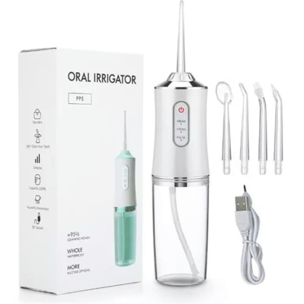 Oral Irrigator Hvit Oppladbar Bærbar Tannrenser Usb