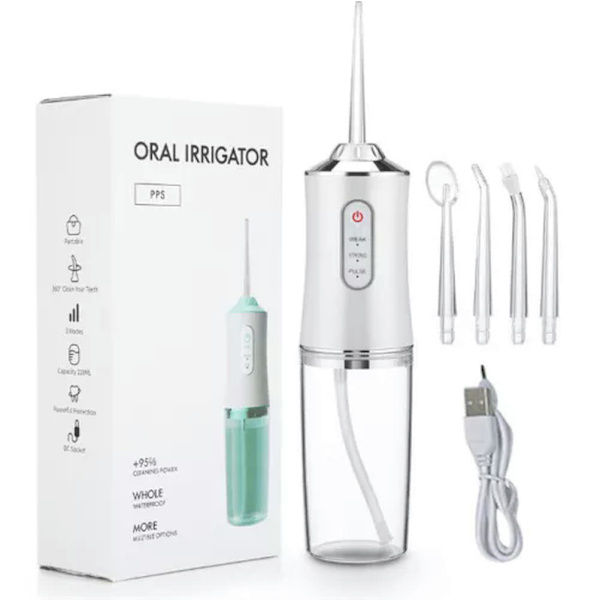 Oral Irrigator Vit Rechargeable Bärbar Tandtråd Usb