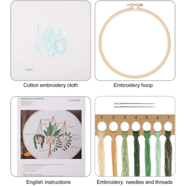 Fuldt udvalgte broderistartsæt, gør-det-selv-korssting stemplet broderisæt til voksne begynderbegynder (planter blomster)