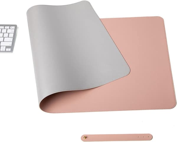 Vandtæt skrivebordsmusemåtte i PU-læder, pink/80x40cm