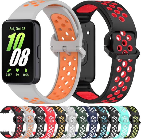 Stropp for Samsung Galaxy Fit 3 R390 Tofarget silikonstropp (Rød Hvit)