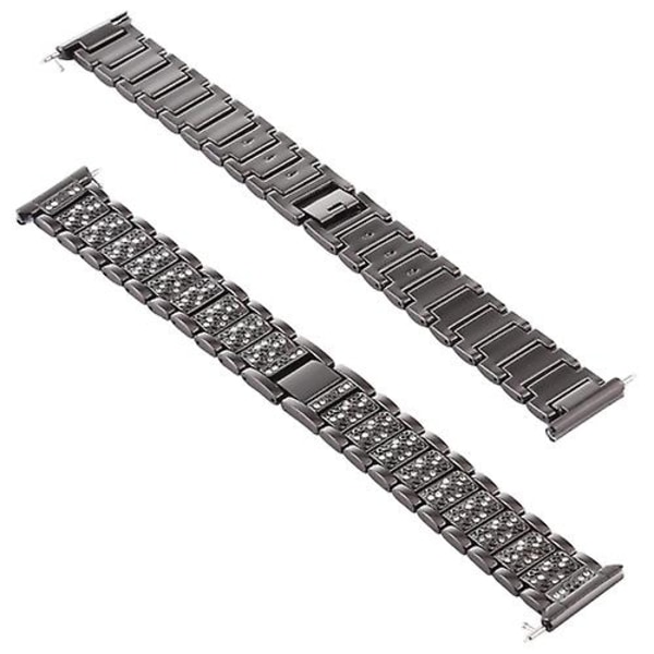 For Fitbit Versa klokkerem i rustfritt stål med diamantbeslag Black