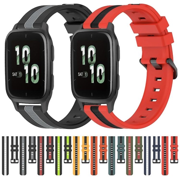 Til Garmin Forerunner Sq2 20 mm lodret tofarvet silikoneurrem Black-Red