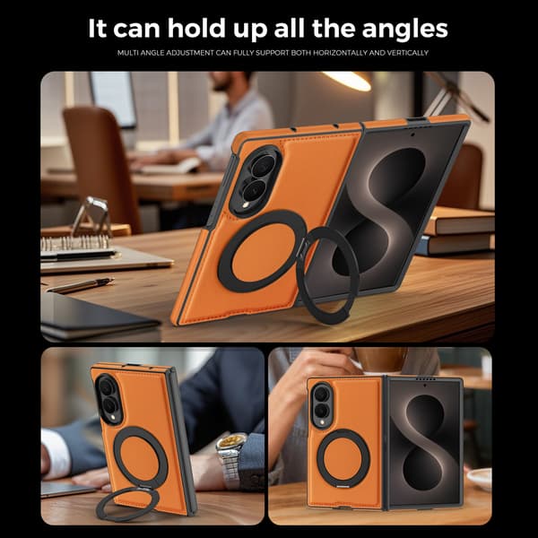 Magnetisk deksel til Samsung Galaxy Z Fold8, PU-skinn med stativ Black