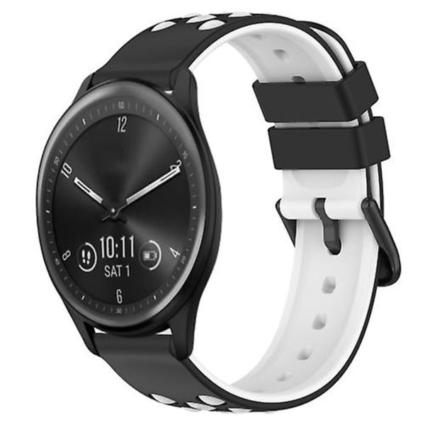 Til Garmin Vivomove Sport 20 mm tofarvet porøst silikone urbånd Black-White