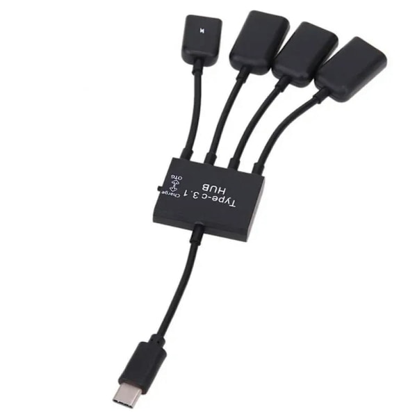 Feylan Type-C 3.1 4-in-1 Micro USB -keskitin OTG-kaapeli jatkopala sovitin Android Samsung -tabletille virtalähteellä Black