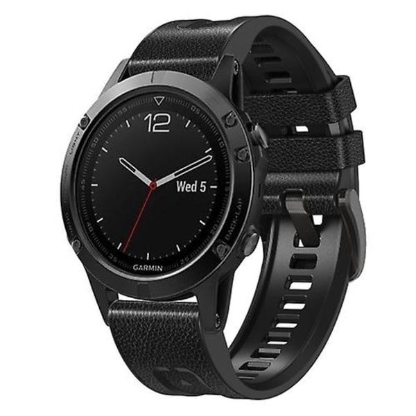 Til Garmin Fenix ​​7 Quick Release silikone læderurrem Black