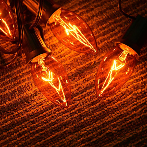 C9 Halloween Ljusslinga, 7,6 m Utomhus Orange Ljusslinga med 26 Klarorange Glödlampor (1 Extra), Halloween Orange Ljus för Inomhus och Utomhusbruk