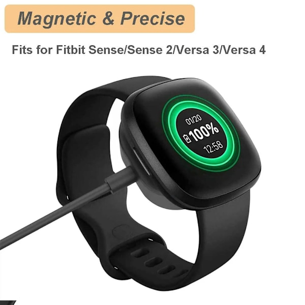 Oplader til Fitbit Sense/Sense 2/Versa 3/Versa 4, USB-opladerkabel (3,3ft/1m) (2)