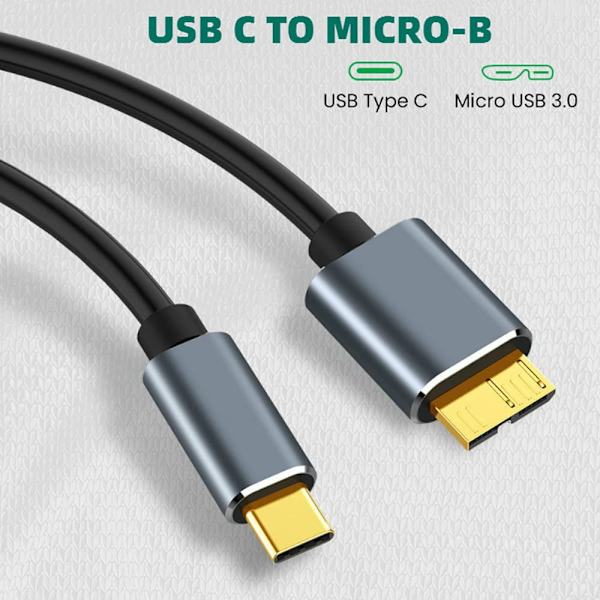 Type C - Micro-B -mobiilikiintolevyn kaapeli, USB 3.1 - USB 3.0 -datakaapeli, tiedonsiirtonopeus 5 Gbps (3 m)