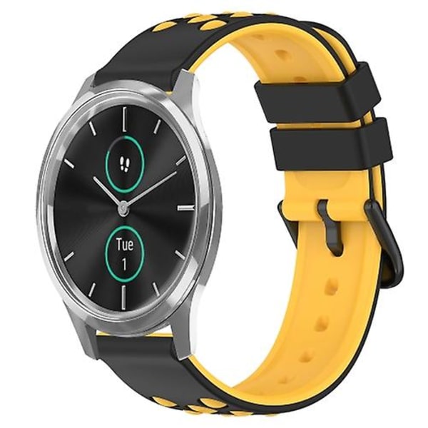 Til Garminmove Luxe 20 mm tofarvet porøst silikone urbånd Black-Yellow