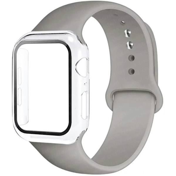 Case+ Armband för Apple Watch Band 44mm 40mm 38mm 42mm Silikonarmband med PC-skärmskyddsöverdrag iWatch 3 4 5 6 SE