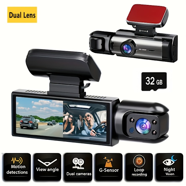 Camrea Bil Färdskrivare Dash Cam för Bilar Bilkamera med IR Mörkerseende Loop-inspelning med 3,16 tums IPS-skärm