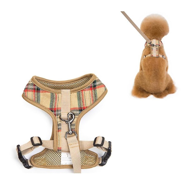 Hundesele og kobbel sett hundevest hundekobbel polyester sele brystrem spenne design kan justere bryststørrelsen Beige M