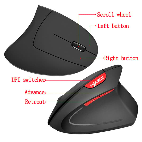 Trådlös Ergonomisk Vertikal Mus 2.4GHz grå