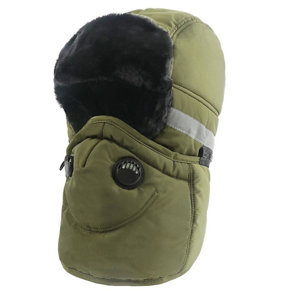 Vinter Termisk Maske Trapper Bomber Hue Varm Aviator Russisk Trooper Pels Ski Hat Green