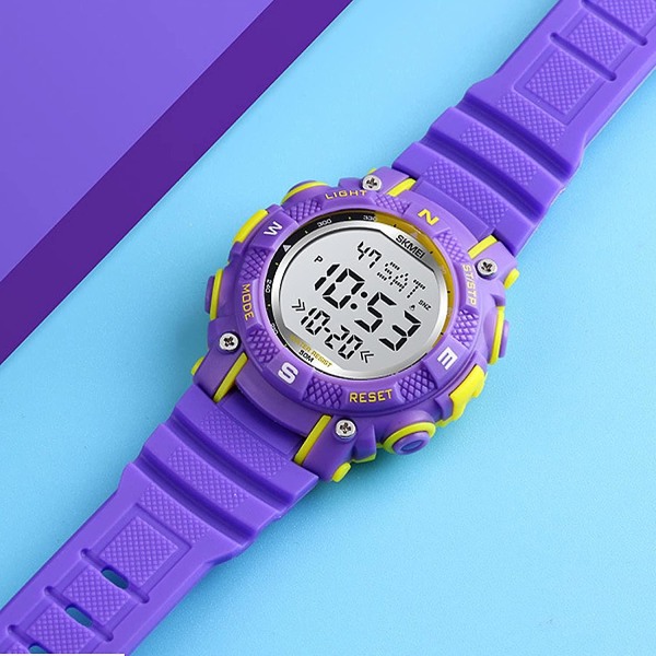 Kids Digital Watch Pojkar Flickor, Sport Military Watch 50m Vattentät/led ljus Alarm/stoppur/kalender Armbandsur för pojkar (lilaviolett)