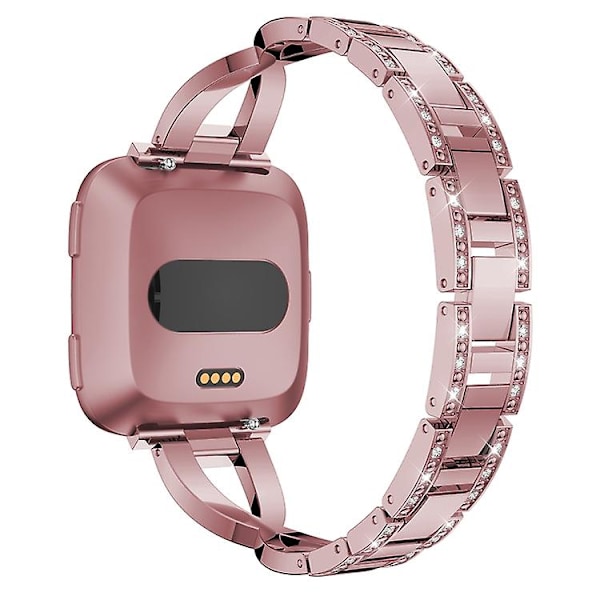 X-formad watch i solid rostfritt stål med diamanter för Fitbit Versa Lite Pink