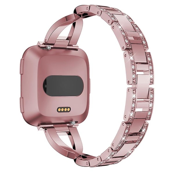 X-formet diamantbesat urbånd i massivt rustfrit stål til Fitbit Versa Lite Pink