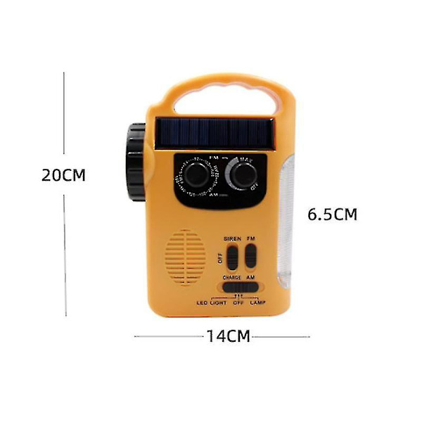 Solardriven radio LED-ficklampa Nödbelysning Nödlarm Ljud Nödladdning för mobiltelefon