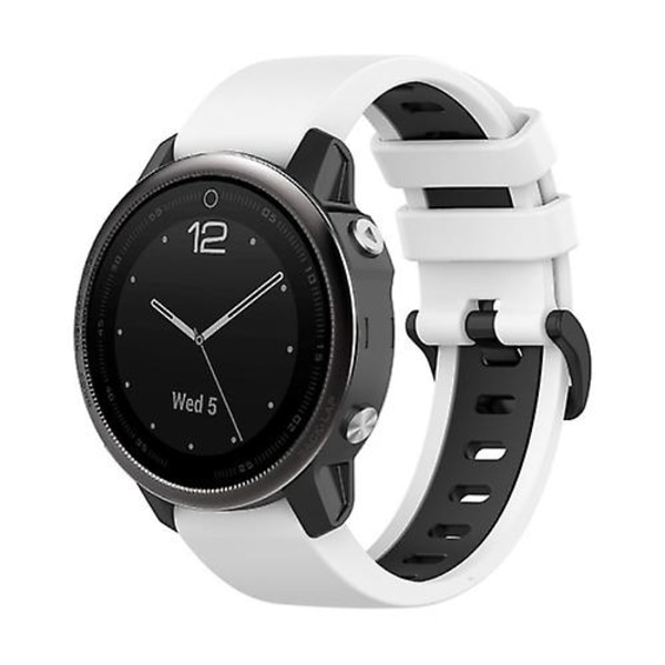 For Garmin Fenix ​​5s 22 mm silikon sportsklokkerem i to farger White-Black