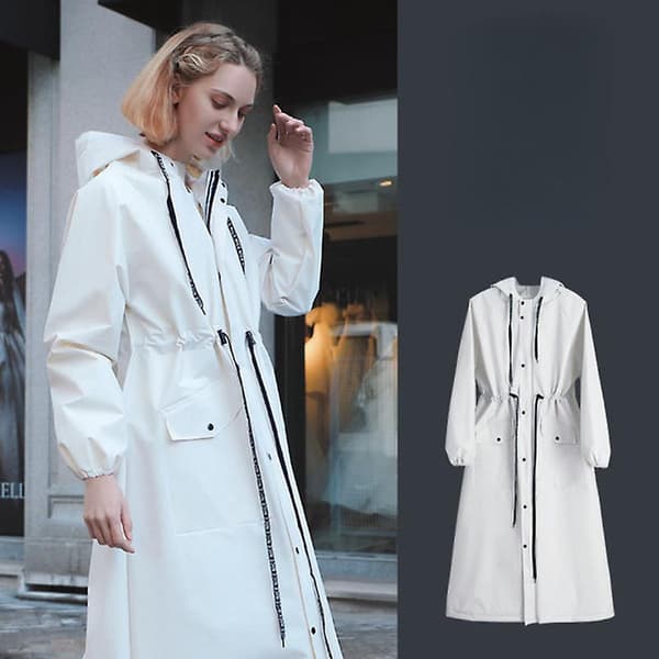 Lang regnfrakk mote for kvinner Vanntett poncho med hette white L 160-165cM