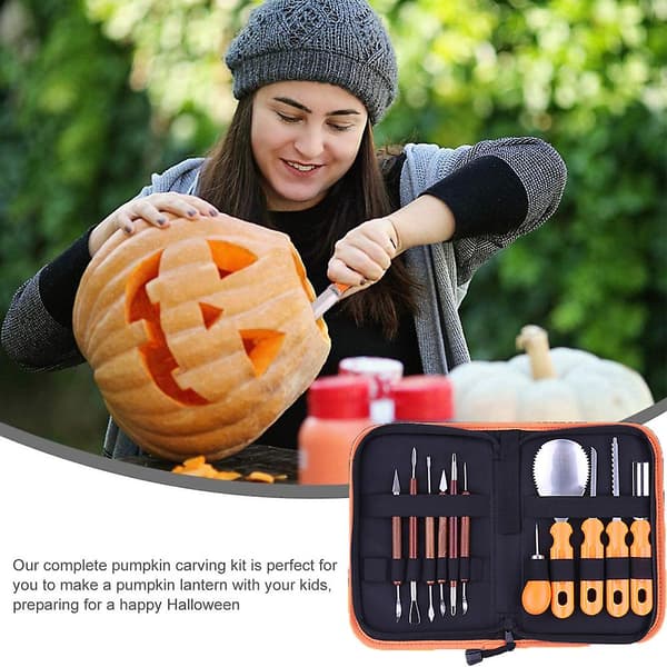 11 stk rustfritt stål Halloween utskjæringsverktøy med bæreveske