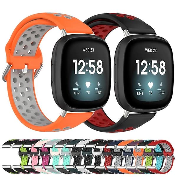 Til Fitbit Versa 3 tofarvet perforeret åndbart silikone urbånd White-Black