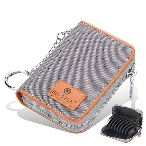 Kreditkort Pung Lynlås Kort Etuier Holder Til Mænd Kvinder Rfid Blocking Key Chain Grey