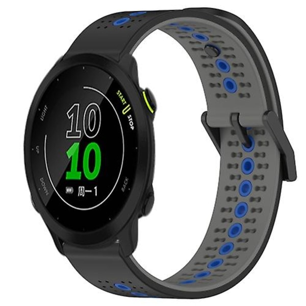 Til Garmin Forerunner 158 20mm Tricolor åndbart silikone urbånd Black-Grey-Blue